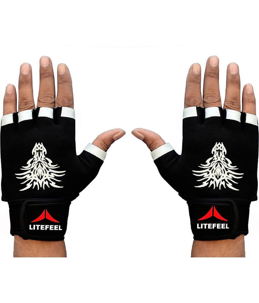 LITE FEEL Fancy Trending Black Unisex Polyester Gym Gloves For Advanced Fitness Training and Workout With Half-Finger Length