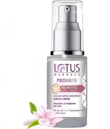 Lotus Herbals Probrite Illuminating Radiance Serum+Cream , Nourishes Skin , Spf 20 , Pa+++ , 30Ml