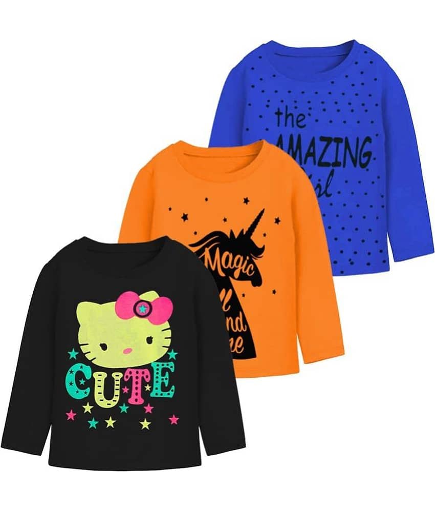 MIST N FOGG Pack of 3 Girls Cotton Blend T-Shirt ( Multi )