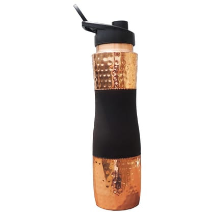 Copper Drinking Water Bottle Sipper Silk Black – Premium Ayurvedic Copper Bottle, Height : 11.5 Inch (BCMAS188 B)