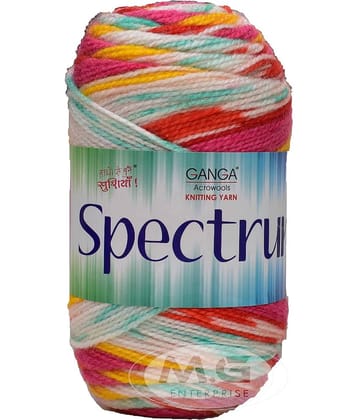 Ganga Spectrum Wool Hand Knitting Yarn Soft Fingering Yarn Multi Colour Shade no.ptr1898, 200GMS