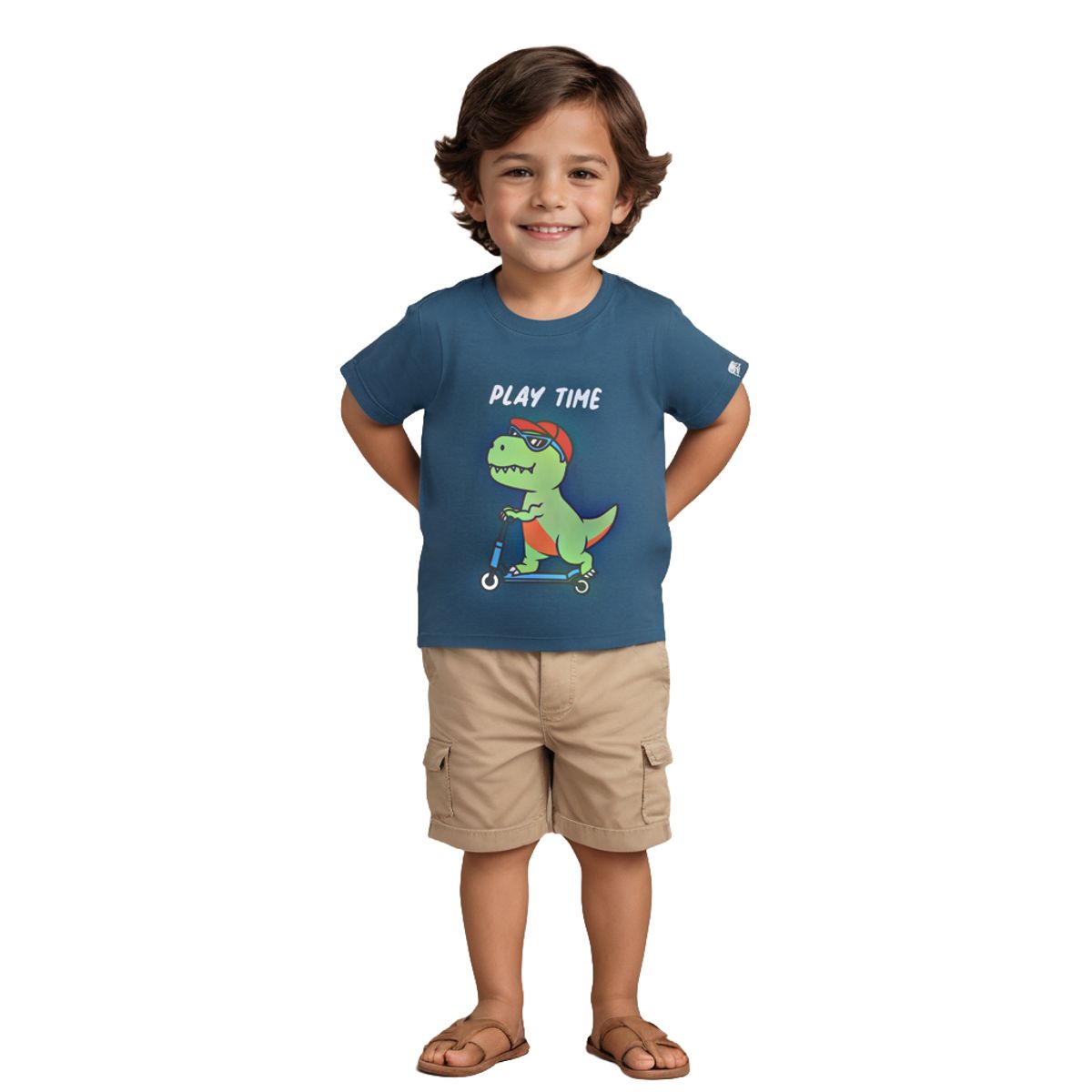 Boys T shirt Cotton Blue Coral Skating Dino