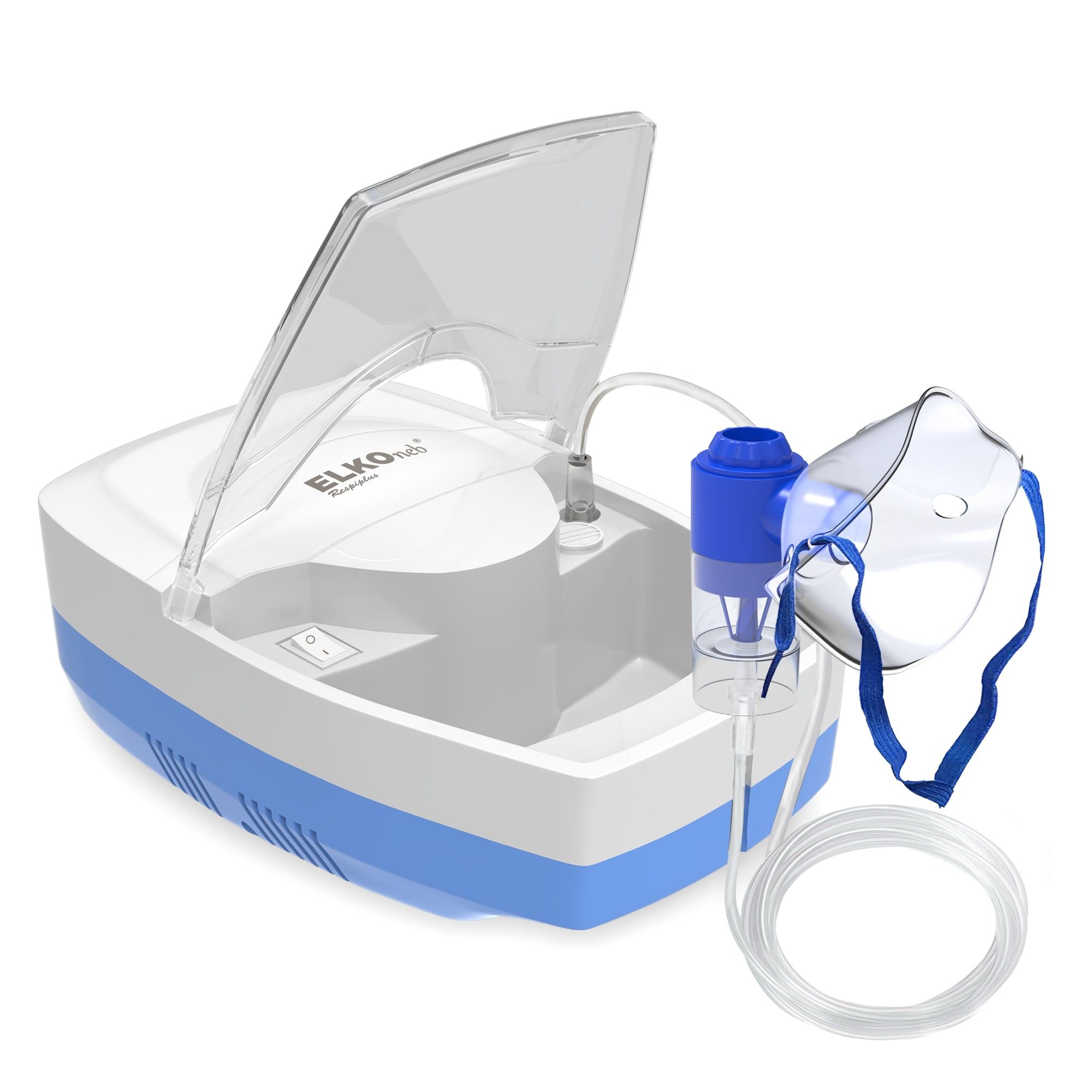 ELKO  Respiplus Piston Compressor Nebulizer Machine with Complete Mask Kit-White & Blue