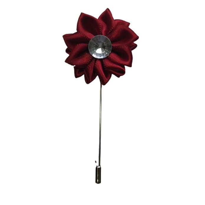 VOICI France Men's Camellia Flower Lapel Pin Handmade Boutonniere Stick Brooch for Suit tuxedo Maroon Burgundy color Free size