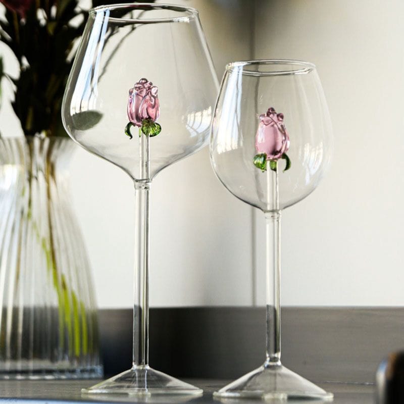 ROSE SHAPED HAND MADE WINE GLASS - Set of 2-Red Wine