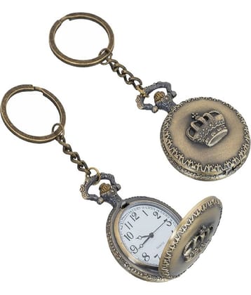 Gala Time King Crown Theme Designer Pocket Watch Vintage Premium Analog Clock Antique Metallic Keyring Gift Key Chain