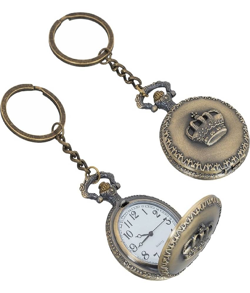 Gala Time King Crown Theme Designer Pocket Watch Vintage Premium Analog Clock Antique Metallic Keyring Gift Key Chain