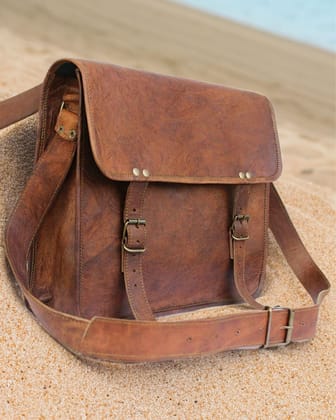 Pure Leather Brown Messanger Laptop Bag-10/13 inch