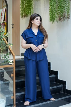 Ken Blue Linen Co ord-Free size till XL
