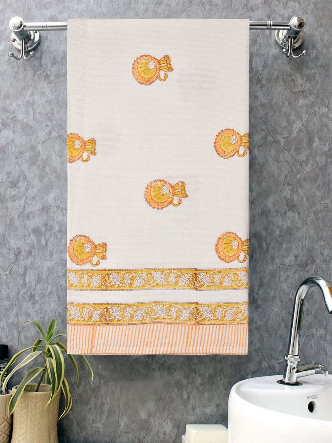 Hand Block Printed Honey Comb Cotton Bath Towel-Hand Block / Bath / Towels