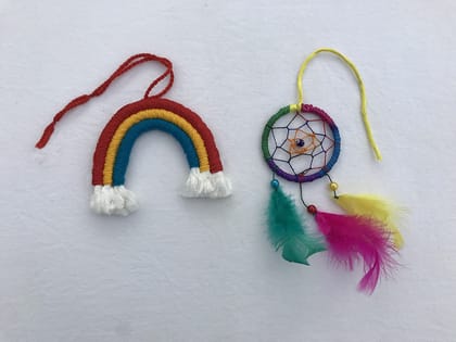 The brown box Car Mirror Hanging Accessories,Combo of Macrame Rainbow and Evil Eye Dream Catcher