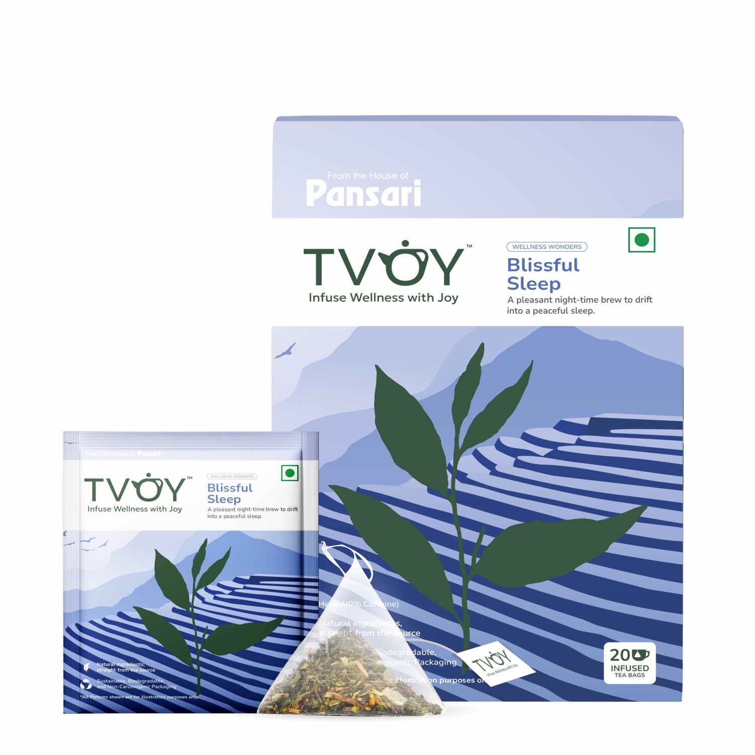 TVOY Green Tea Bags | Panayov Blissful Sleep Herbal Tea Bags with Chamomile for Deep Restful Sleep - 20 Premium Pyramid Tea Bags | Chamomile Tea For Sleep | Sleep Tea
