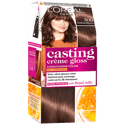 L'Oreal Paris Casting Creme Gloss Hair Color, Medium Brown 500, 87.5G+72Ml & Color Protect Shampoo, 175Ml L'Oreal Paris Casting Creme Gloss Hair Color, Medium Brown 500, 87.5G+72Ml & Color Protect Shampoo, 175Ml