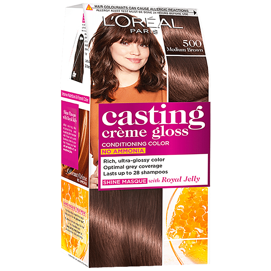 L'Oreal Paris Casting Creme Gloss Hair Color, Medium Brown 500, 87.5G+72Ml & Color Protect Shampoo, 175Ml