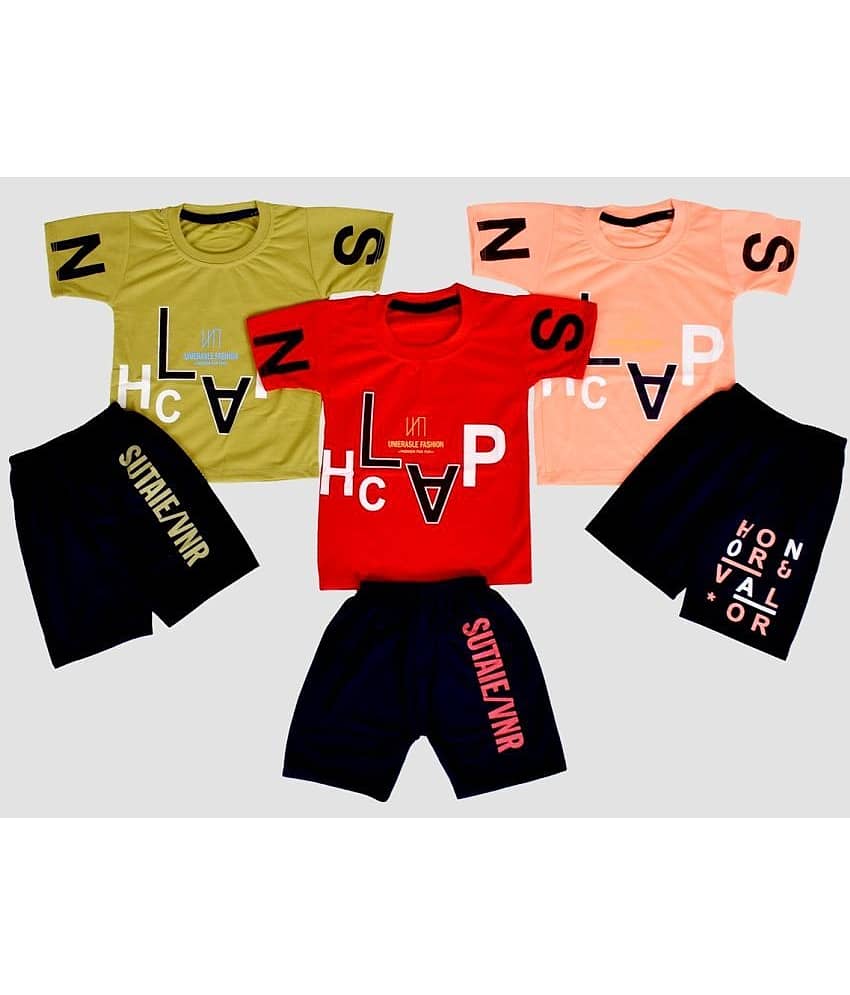 DIAMOND EXPORTER Pack of 3 Boys Cotton Blend T-Shirt & Shorts Set ( Multicolor )