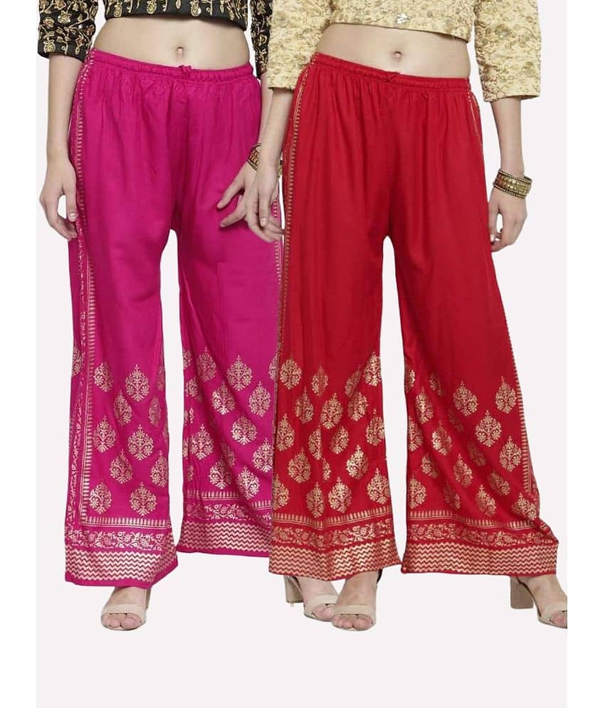 MEYARA - Red Rayon Flared Women's Palazzos ( Pack of 2 )