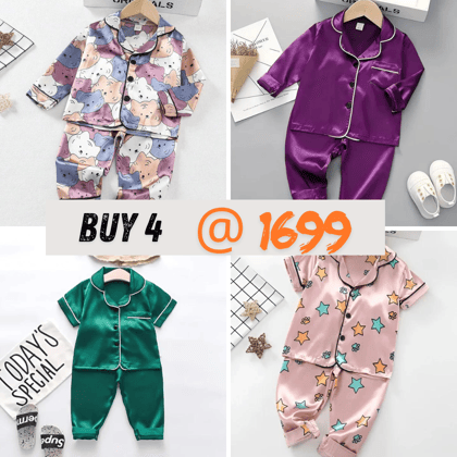4 NIGHT SUITS COMBO FOR BOYS AND GIRLS (green+violet+printed)-1-2 YEARS