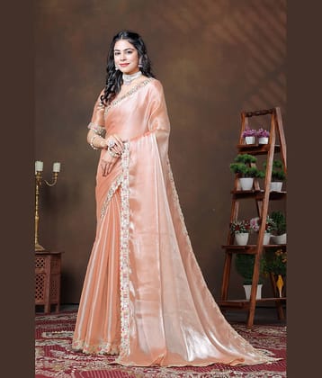 THE PRIVATE LABLE Silk Embroidered Regular Saree With Unstitched Blouse Piece ( Orange )