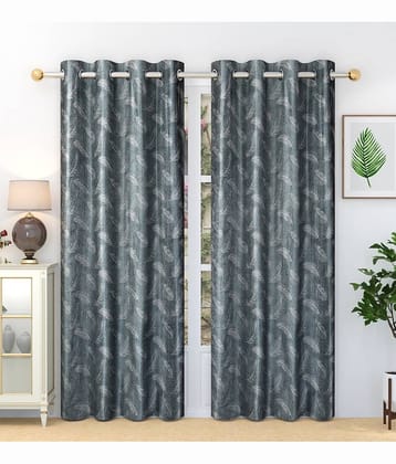 Homefab India Printed Blackout Eyelet Window Curtain 5ft (Pack of 2) - Light Grey