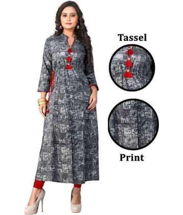 Vbuyz - Dark Grey Rayon Women's A-line Kurti ( Pack of 1 )
