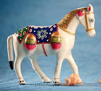 DreamKraft Paper Mache Horse Showpiece Figurine (18 x 6 x 15 cm, White)