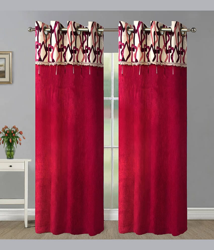 Home Candy Set of 2 Door Semi-Transparent Eyelet Polyester Maroon Curtains ( 213 x 120 cm )