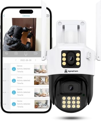 ApnaCam 4MP 2K (2MP+2MP) Dual Lens 4G Outdoor Sim Based Linkage PT Camera|Two-way Talk|Human Detection|Alarm|Siren|Dual View|Cloud Storage|Color Night View|Weather Proof IP66