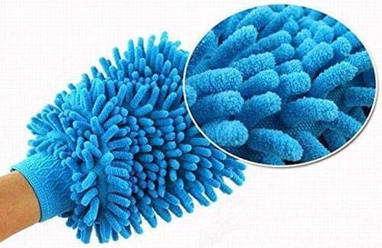 Car Wash and Dust Chenille Mitt Cleaning Gloves, - Pack of 1 (Multi Color)
