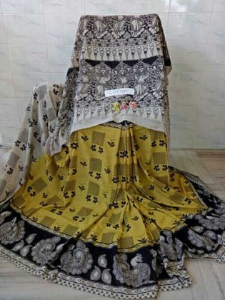 AWESOME LINEN COTTON PRINTED SAREE - 1965