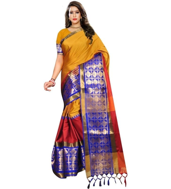 Women's Jacquard Woven Saree With Unstitched Blouse 5.5Mtr (Mustard)-PID54530