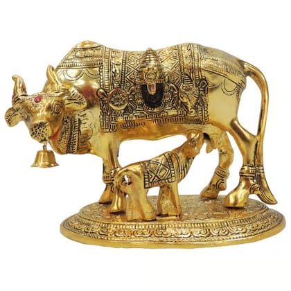 Aluminium Cow Idol � Polished Finish Decorative Piece, Height : 6 Inch (ASMAS477 G)
