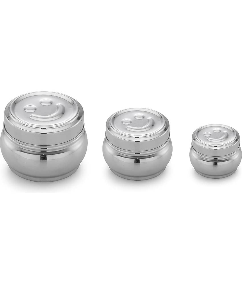 Dynore 3 Pcs Smiley Dabba Steel Silver Utility Container ( Set of 3 )