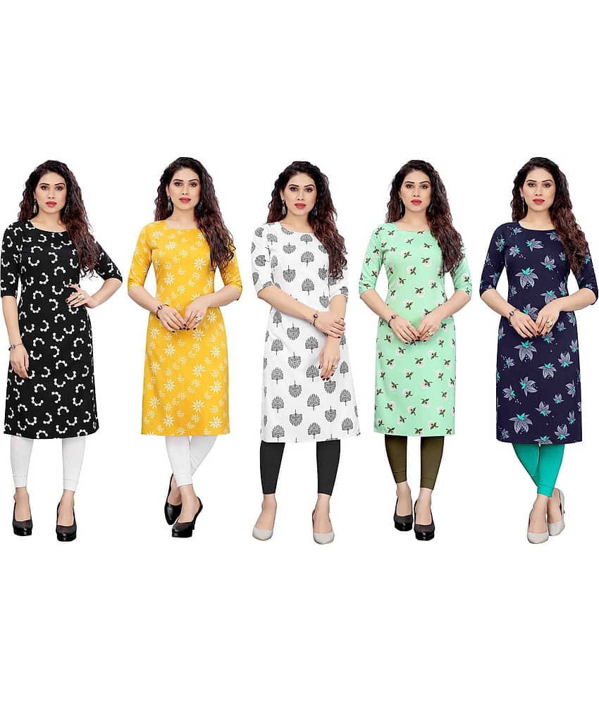 KETAKI FASHION Crepe Printed Straight Women's Kurti - Multicolor5 ( Pack of 5 )