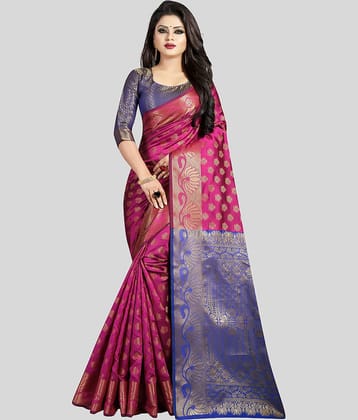 Gazal Fashions Banarasi Silk Printed Saree With Unstitched Blouse Piece ( Multicolor )