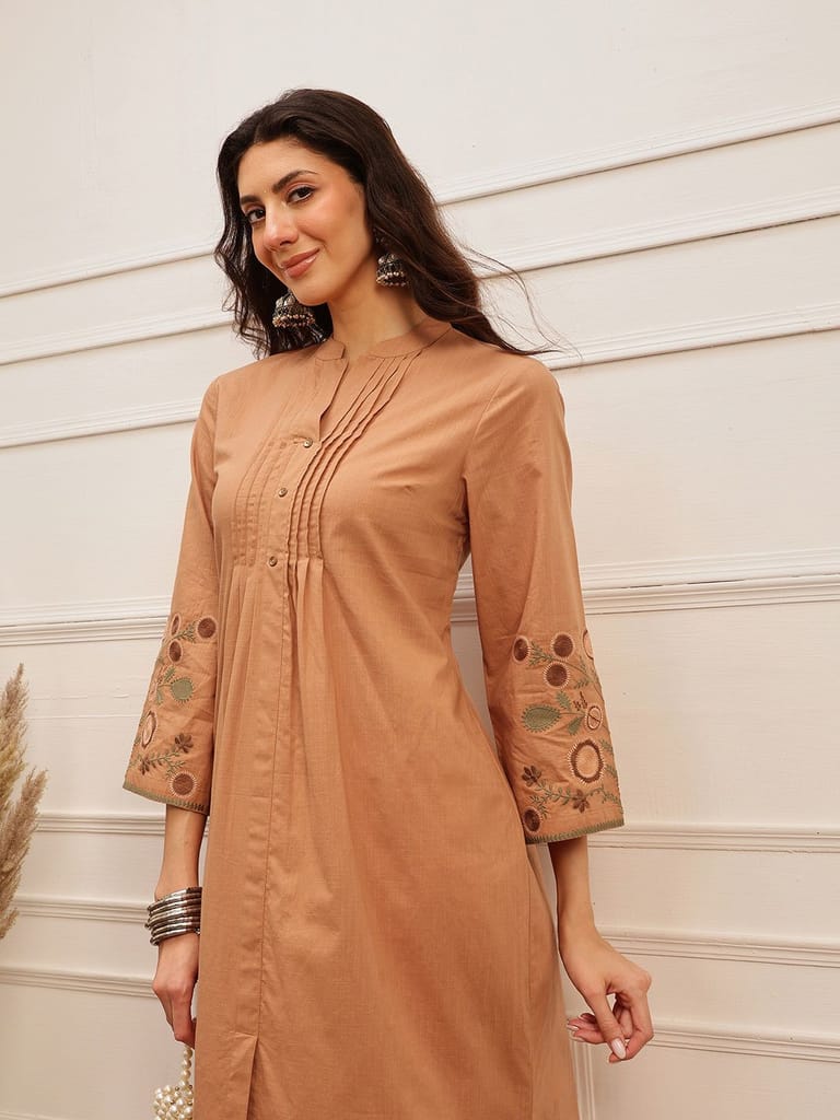 Caramel Brown Embroidered Kurta