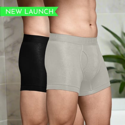Bamboo Underwear Trunk (Keyhole) For Men - Pack of 2-Black | Light Grey / Small - 70-75 cm | 28-30 in