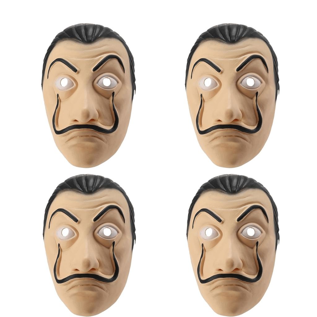 Money Heist Mask  "La Casa" Salvador Dal? Face Mask For Cosplay, Party, Theme Play, Role Play, Halloween Mask -(Pack of 4)