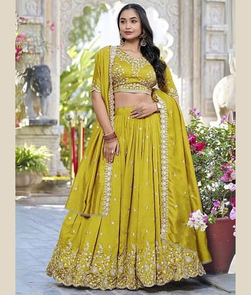 Niza Fashion Women Silk Flared Semi Stitched Lehenga Choli ( Yellow )