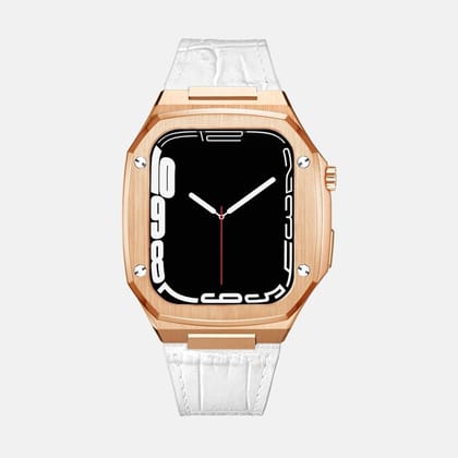 45MM Rose Gold Luxury Edition iWatch Case: Leather Strap-White Leather
