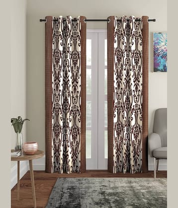 Cortina - Floral Printed Room Darkening Eyelet Curtain-9 Ft-pack of 2