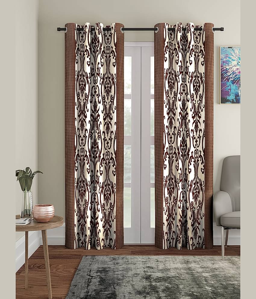 Cortina - Floral Printed Room Darkening Eyelet Curtain-9 Ft-pack of 2