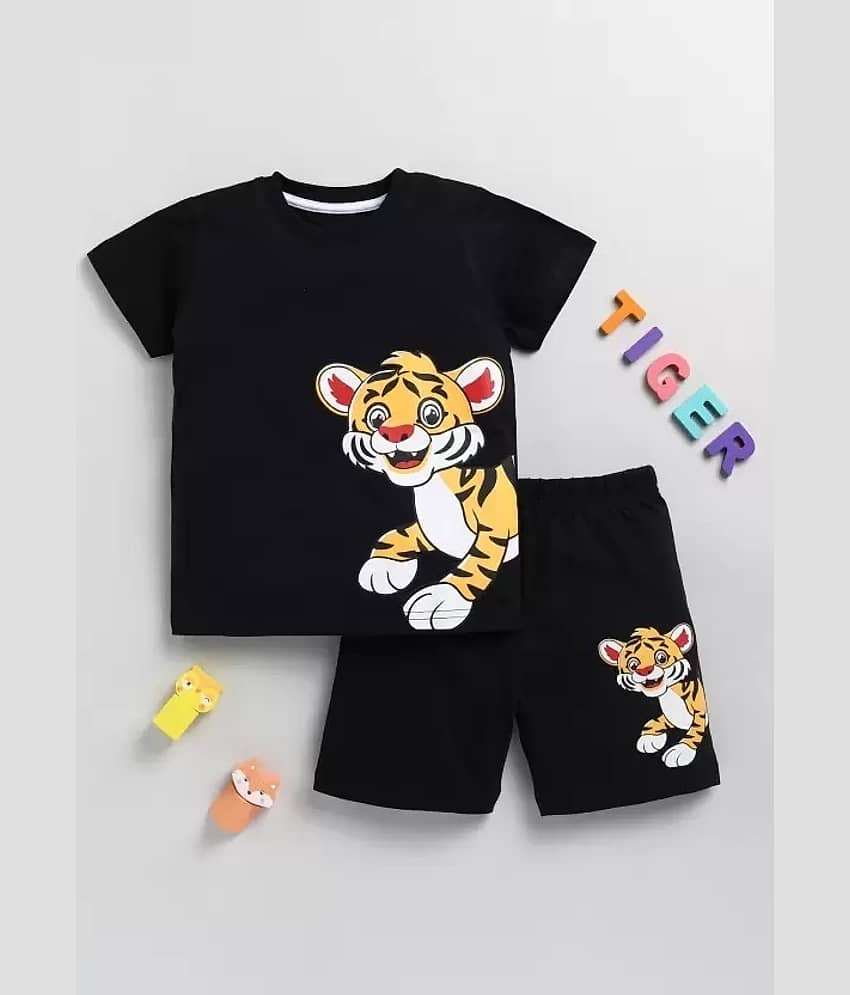 CUTEVIBE Pack of 1 Boys Cotton Blend T-Shirt & Shorts Set ( Black )