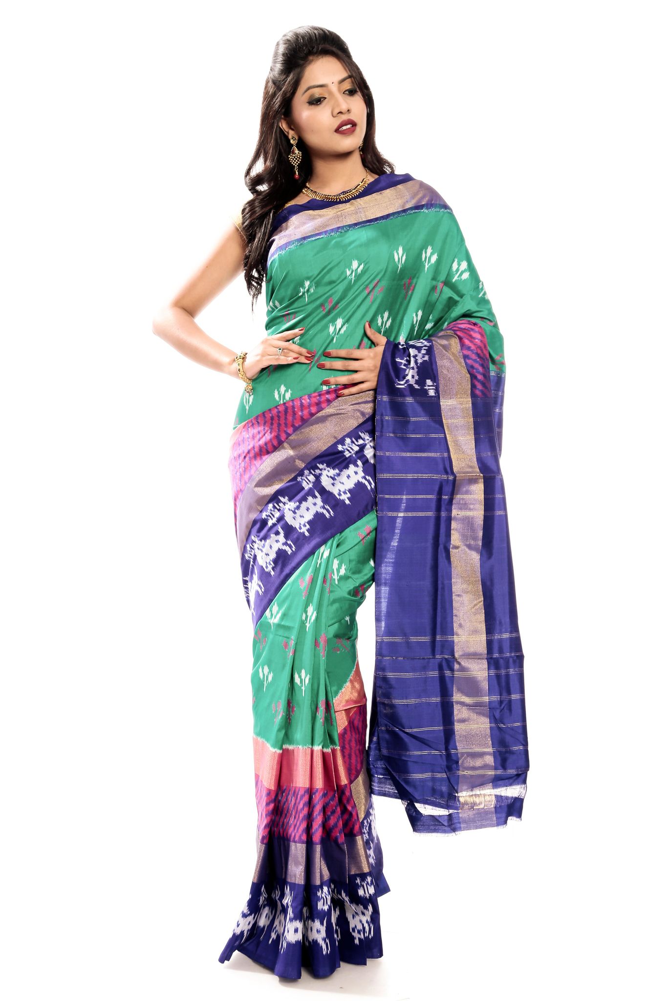 Ikkat Silk Saree in Turquoise Blue