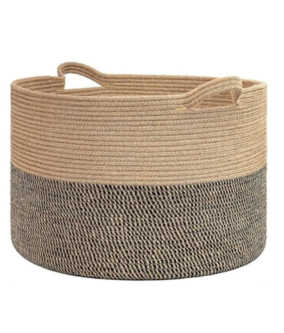 Generic Cotton Pack Of_1 16x14 Inch Storage Basket For Clothes With Out Lid (Beige-Beige-Black)-PID66399