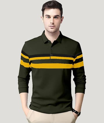 AUSK Pack of 1 Cotton Blend Regular Fit Striped Full Sleeves Men's Polo T Shirt ( Green )