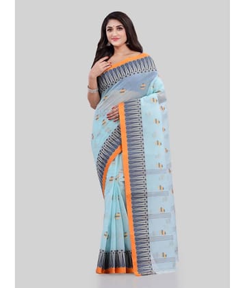 Desh Bidesh Cotton Striped Saree Without Blouse Piece ( Light Blue )