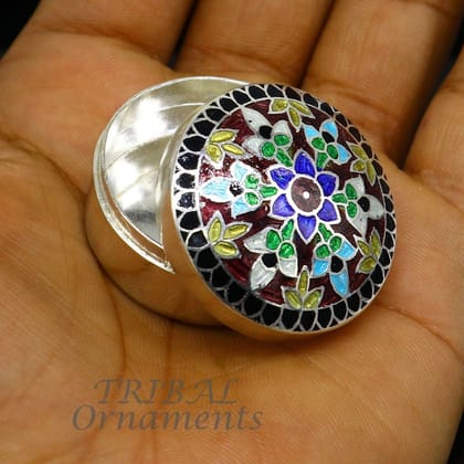 925 sterling silver trinket box, kajal box/casket box, round shape box brides accessories container box, eyeliner box gifting art stb735