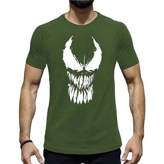 HIT SQUARE Olive Pure Cotton Round Neck Printed For Men