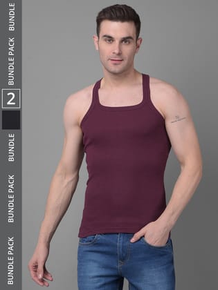 Men's Assorted Pack of 2 Solid Combed Cotton Racerback Styled Gym Vest