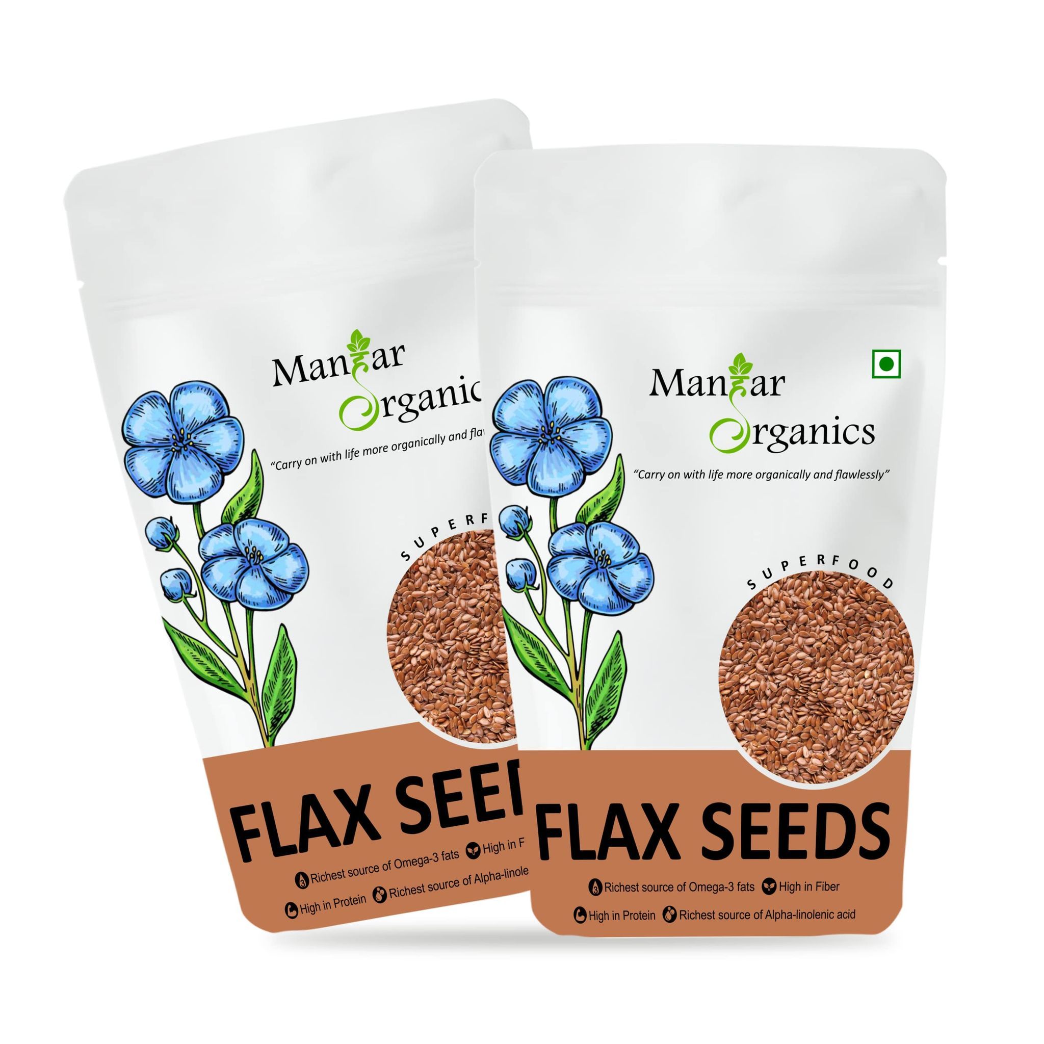 ManHar Organics Raw Flax Seeds 2Kg (2000gm) - Alsi Seeds for Weight Loss, Diet Food (pack oF 2) (Flax) (Flax seeds)